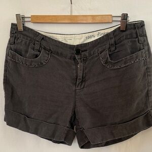 G1 basic goods: Women's 100% Linen Rolled Hem Shorts - Charcoal